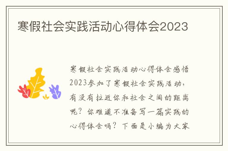 寒假社會實踐活動心得體會2023