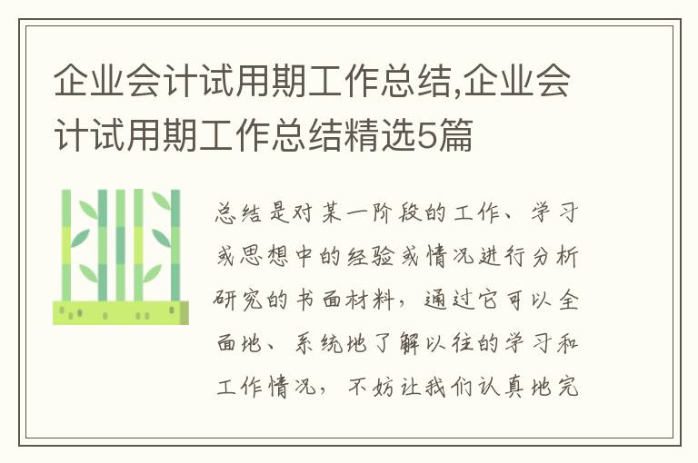 企業(yè)會計試用期工作總結(jié),企業(yè)會計試用期工作總結(jié)精選5篇