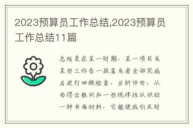 2023預(yù)算員工作總結(jié),2023預(yù)算員工作總結(jié)11篇