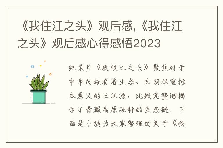 《我住江之頭》觀后感,《我住江之頭》觀后感心得感悟2023