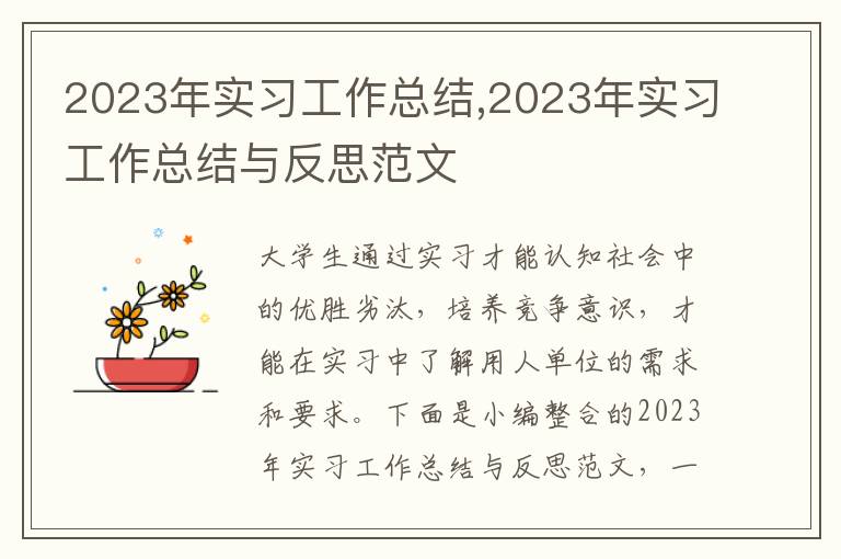 2023年實習工作總結,2023年實習工作總結與反思范文