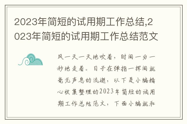 2023年簡短的試用期工作總結,2023年簡短的試用期工作總結范文