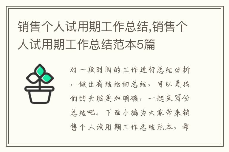 銷售個人試用期工作總結,銷售個人試用期工作總結范本5篇