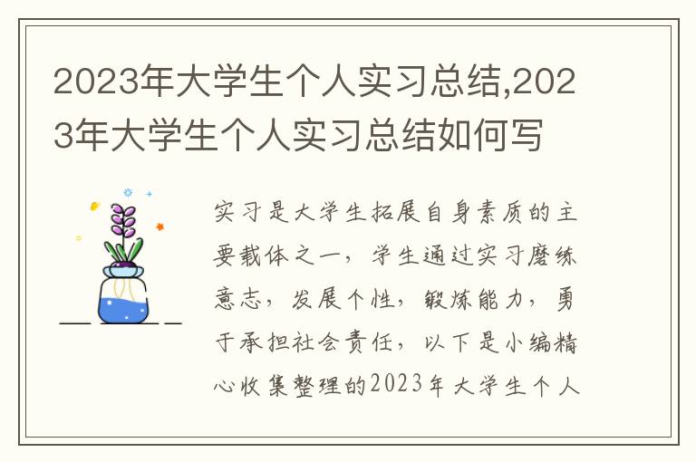 2023年大學(xué)生個人實習(xí)總結(jié),2023年大學(xué)生個人實習(xí)總結(jié)如何寫