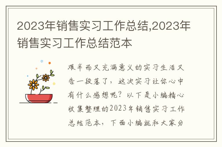 2023年銷售實習工作總結(jié),2023年銷售實習工作總結(jié)范本