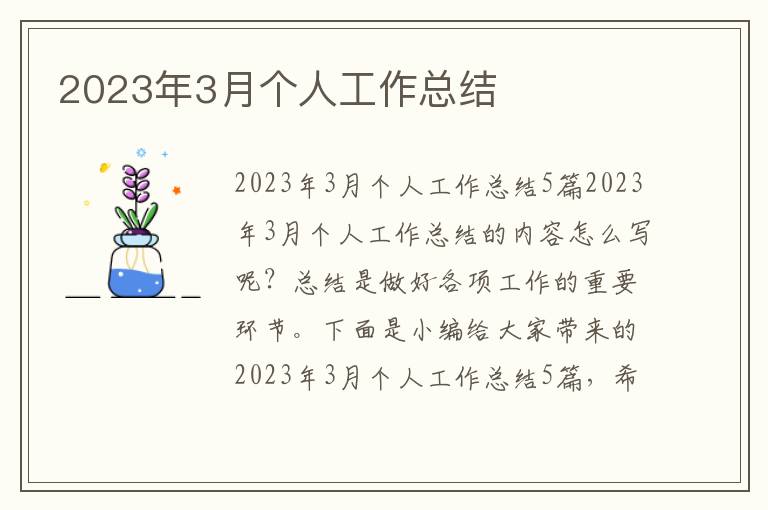 2023年3月個人工作總結