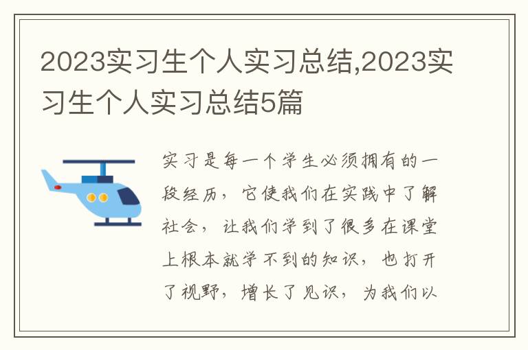 2023實習生個人實習總結,2023實習生個人實習總結5篇