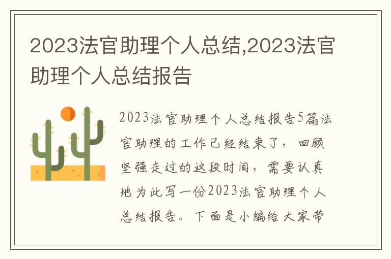 2023法官助理個人總結,2023法官助理個人總結報告