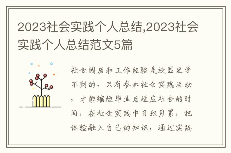 2023社會實踐個人總結(jié),2023社會實踐個人總結(jié)范文5篇