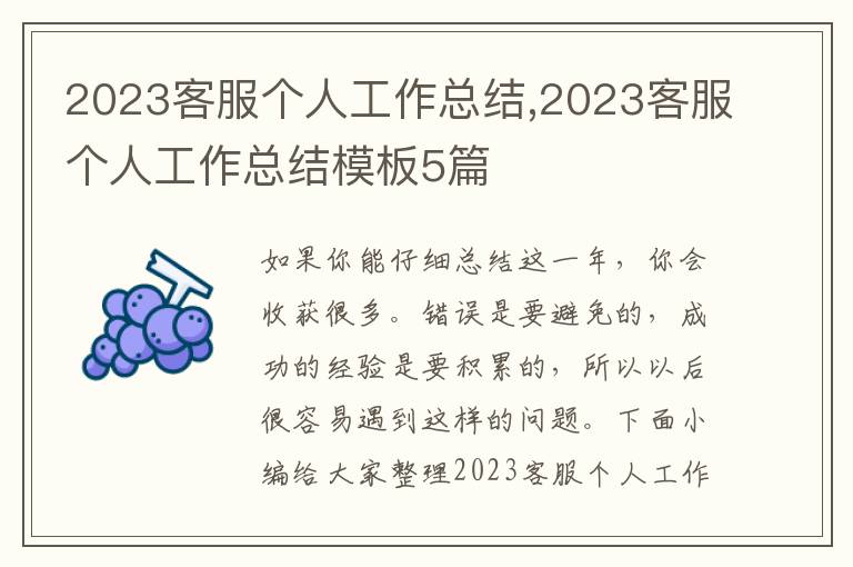 2023客服個(gè)人工作總結(jié),2023客服個(gè)人工作總結(jié)模板5篇