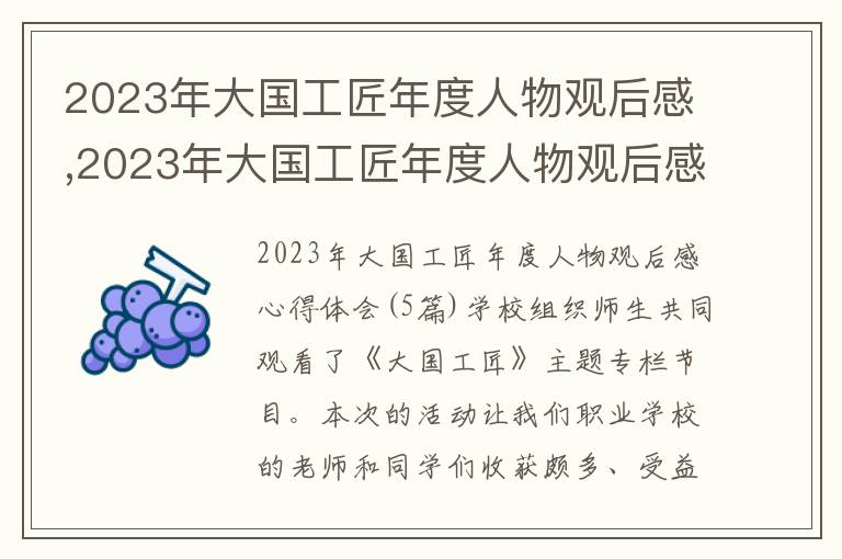 2023年大國工匠年度人物觀后感,2023年大國工匠年度人物觀后感心得體會