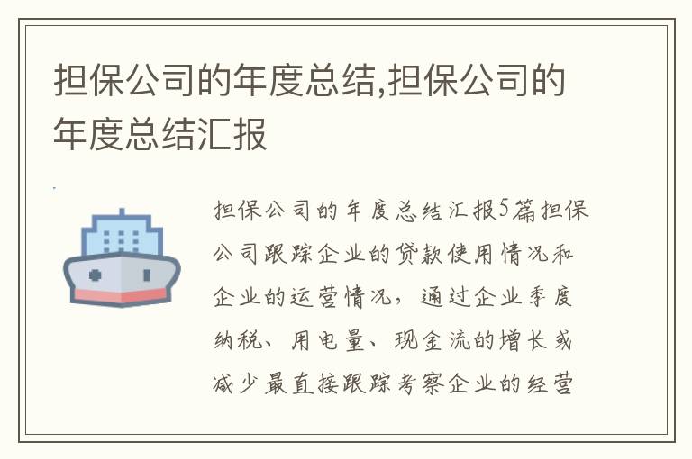 擔保公司的年度總結,擔保公司的年度總結匯報