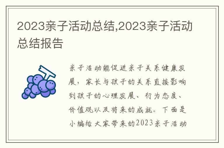 2023親子活動(dòng)總結(jié),2023親子活動(dòng)總結(jié)報(bào)告