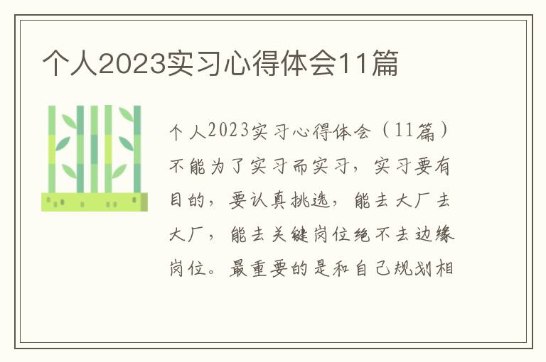 個人2023實習心得體會11篇