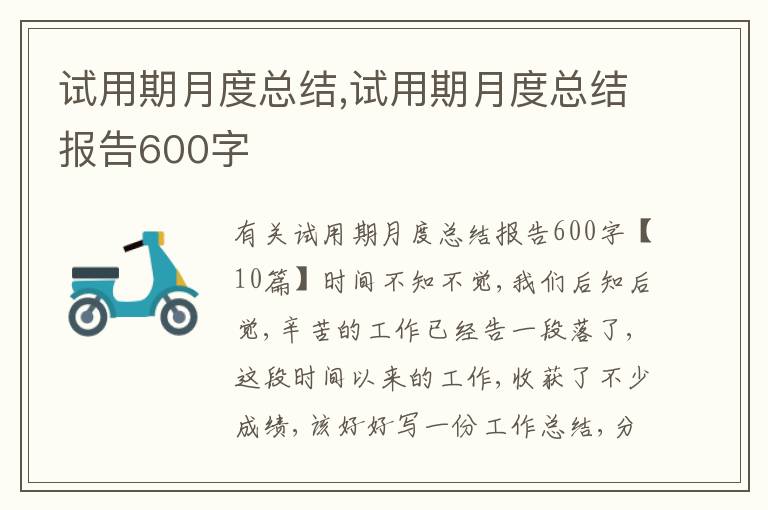 試用期月度總結,試用期月度總結報告600字