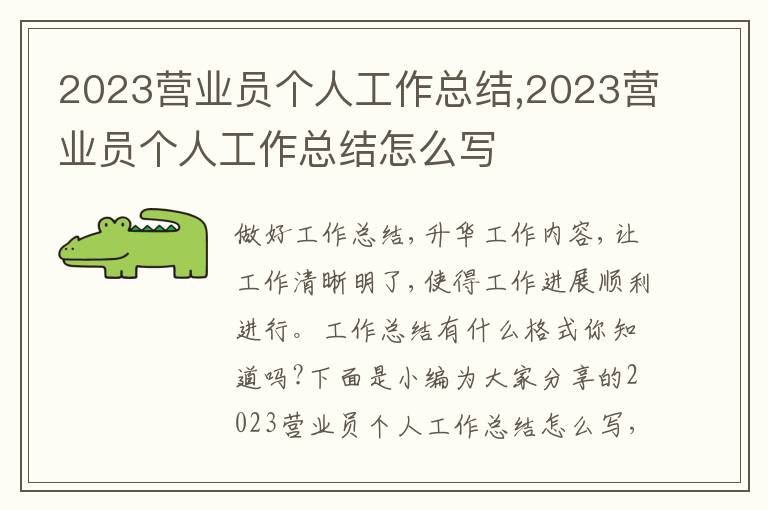 2023營業員個人工作總結,2023營業員個人工作總結怎么寫