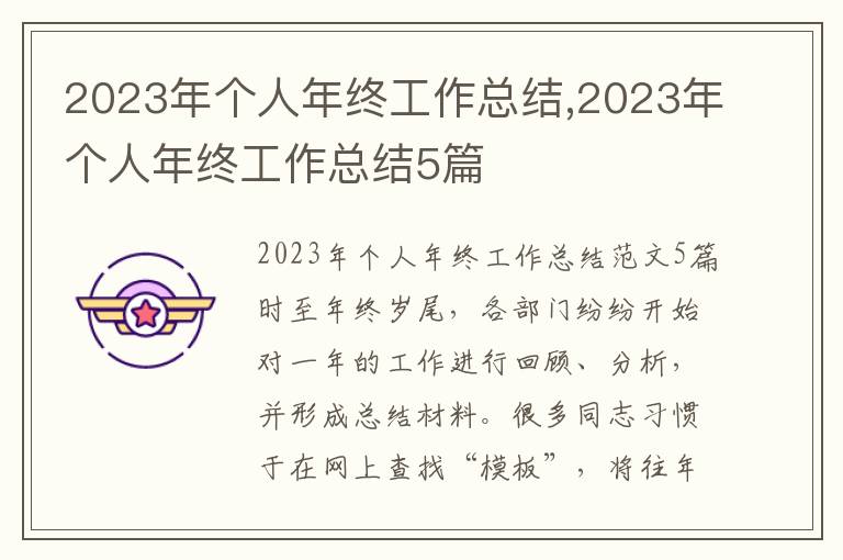 2023年個人年終工作總結,2023年個人年終工作總結5篇