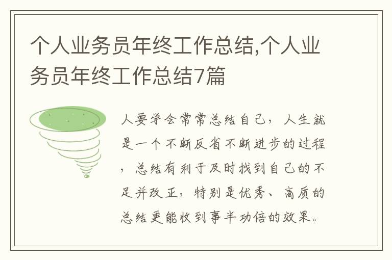 個人業(yè)務(wù)員年終工作總結(jié),個人業(yè)務(wù)員年終工作總結(jié)7篇