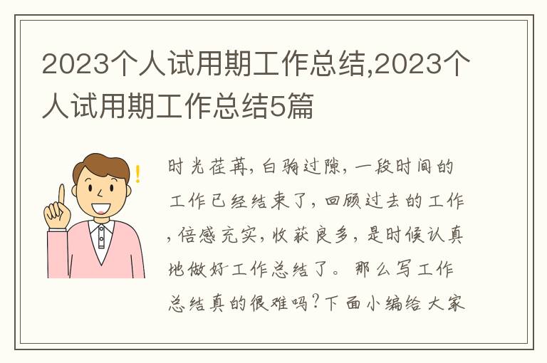 2023個人試用期工作總結,2023個人試用期工作總結5篇