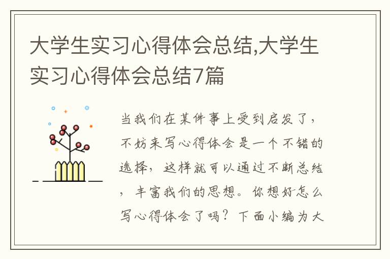 大學(xué)生實習(xí)心得體會總結(jié),大學(xué)生實習(xí)心得體會總結(jié)7篇