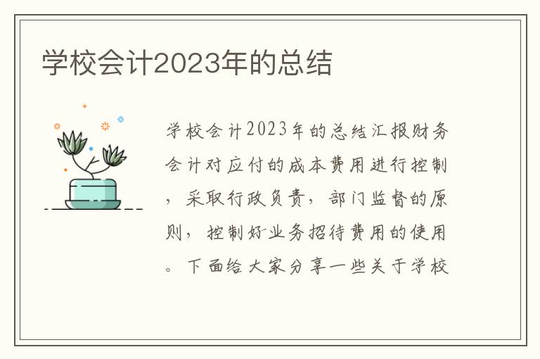 學校會計2023年的總結