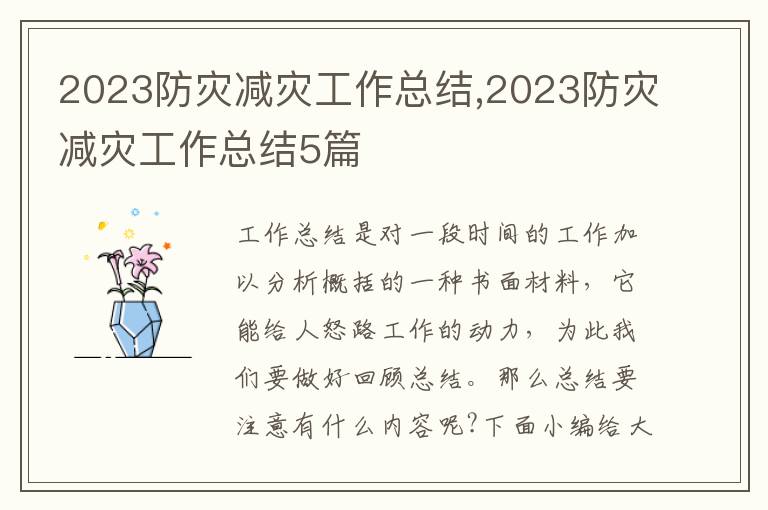 2023防災減災工作總結,2023防災減災工作總結5篇