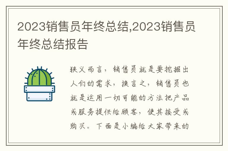 2023銷(xiāo)售員年終總結(jié),2023銷(xiāo)售員年終總結(jié)報(bào)告