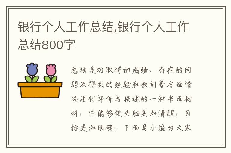 銀行個人工作總結,銀行個人工作總結800字