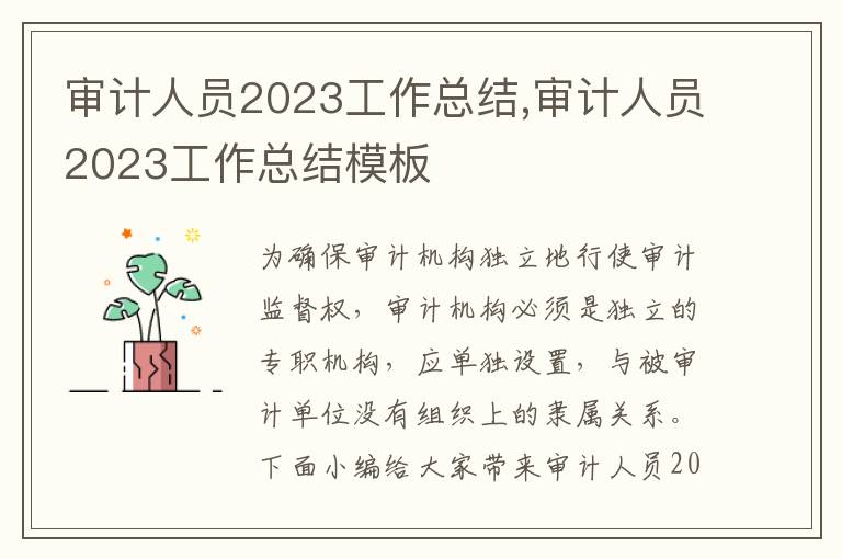 審計人員2023工作總結,審計人員2023工作總結模板