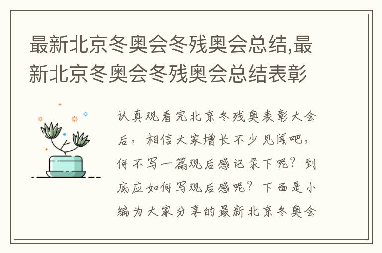 最新北京冬奧會冬殘奧會總結,最新北京冬奧會冬殘奧會總結表彰大會觀后感