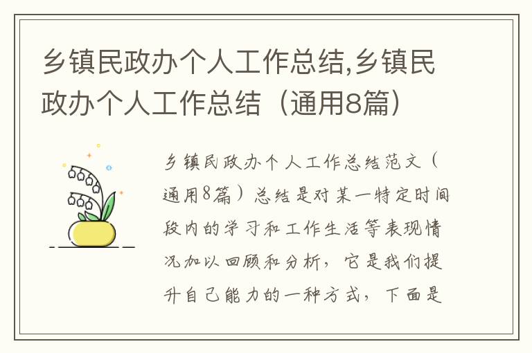 鄉鎮民政辦個人工作總結,鄉鎮民政辦個人工作總結（通用8篇）