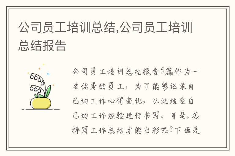 公司員工培訓總結,公司員工培訓總結報告