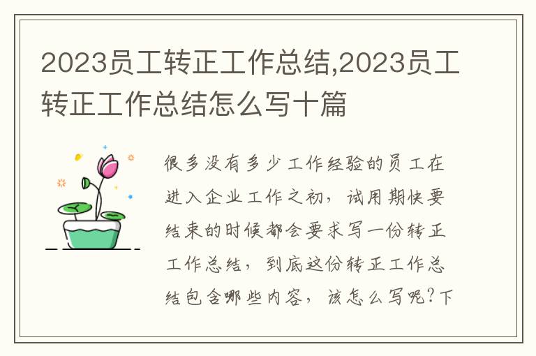 2023員工轉(zhuǎn)正工作總結(jié),2023員工轉(zhuǎn)正工作總結(jié)怎么寫(xiě)十篇