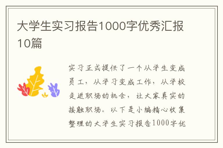 大學(xué)生實習(xí)報告1000字優(yōu)秀匯報10篇