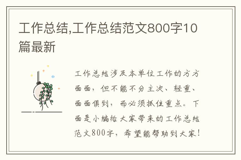 工作總結,工作總結范文800字10篇最新