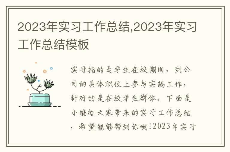 2023年實習工作總結,2023年實習工作總結模板