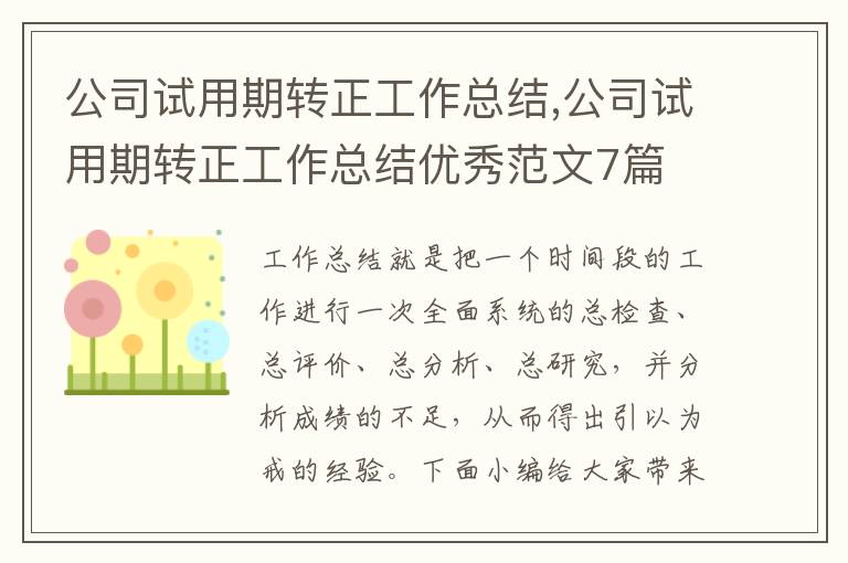 公司試用期轉正工作總結,公司試用期轉正工作總結優秀范文7篇