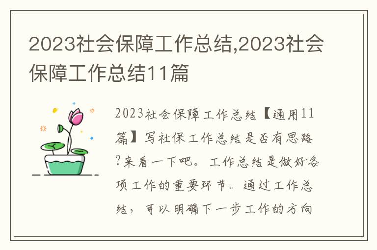 2023社會保障工作總結(jié),2023社會保障工作總結(jié)11篇