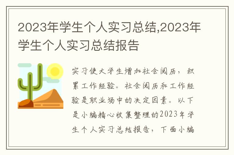 2023年學(xué)生個人實習(xí)總結(jié),2023年學(xué)生個人實習(xí)總結(jié)報告