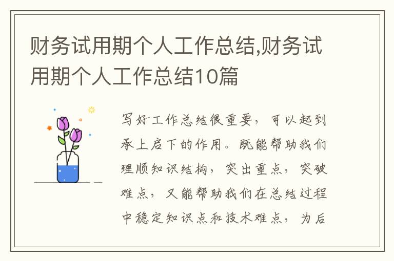 財務試用期個人工作總結,財務試用期個人工作總結10篇