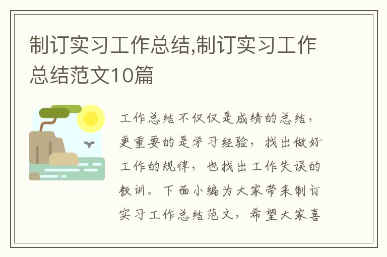 制訂實習工作總結,制訂實習工作總結范文10篇