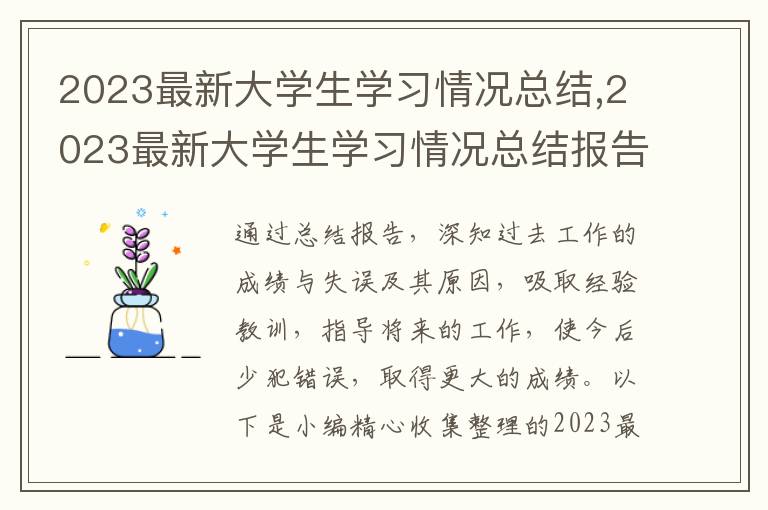 2023最新大學(xué)生學(xué)習(xí)情況總結(jié),2023最新大學(xué)生學(xué)習(xí)情況總結(jié)報告10篇