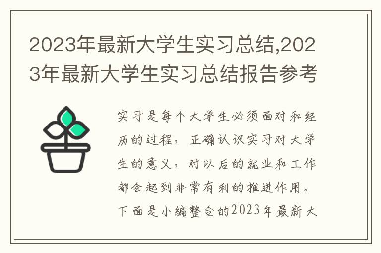 2023年最新大學生實習總結,2023年最新大學生實習總結報告參考