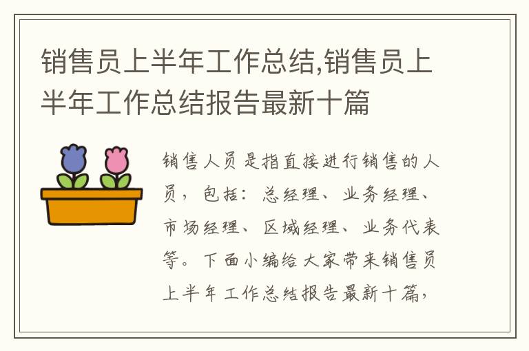 銷售員上半年工作總結,銷售員上半年工作總結報告最新十篇