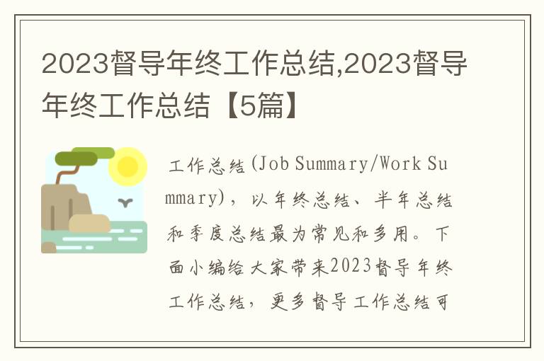 2023督導年終工作總結,2023督導年終工作總結【5篇】