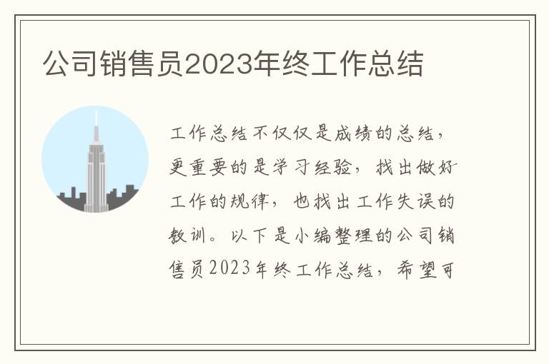 公司銷售員2023年終工作總結