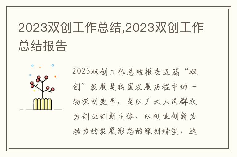 2023雙創工作總結,2023雙創工作總結報告