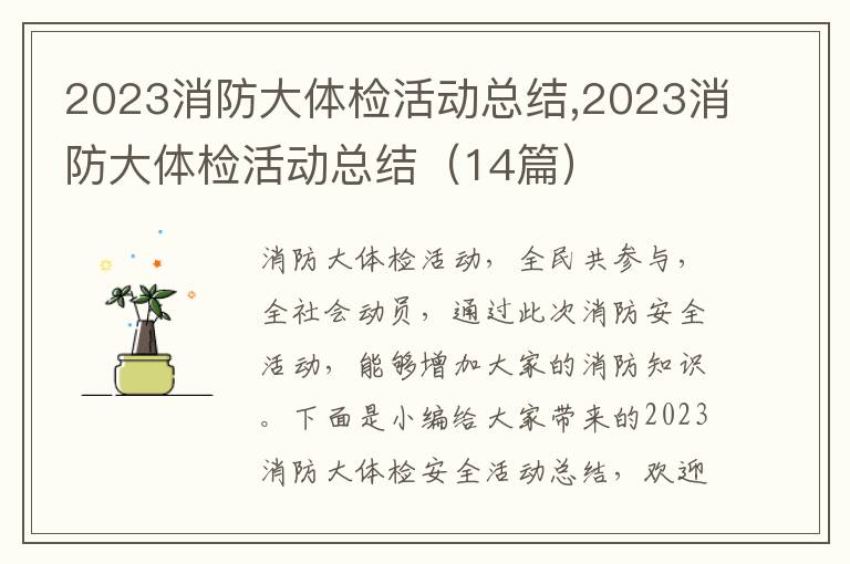 2023消防大體檢活動(dòng)總結(jié),2023消防大體檢活動(dòng)總結(jié)（14篇）