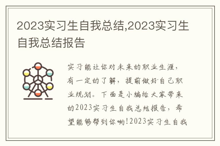 2023實(shí)習(xí)生自我總結(jié),2023實(shí)習(xí)生自我總結(jié)報(bào)告