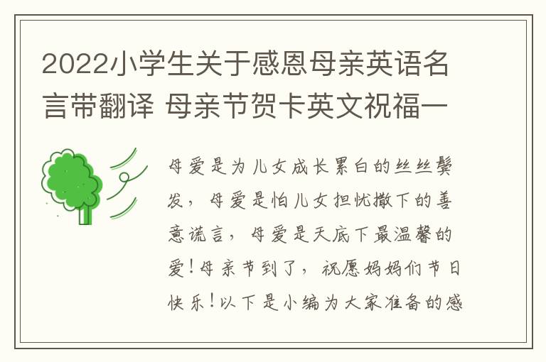 2022小學(xué)生關(guān)于感恩母親英語(yǔ)名言帶翻譯 母親節(jié)賀卡英文祝福一句話